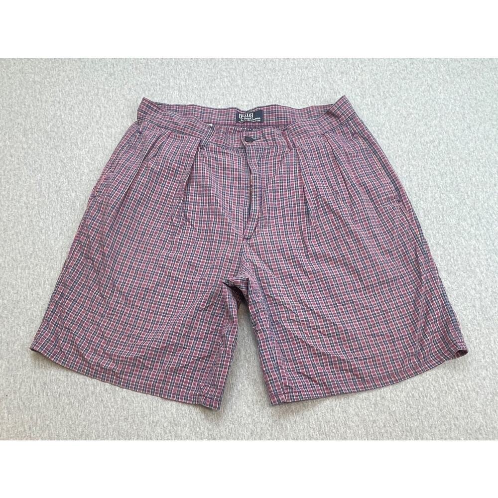Polo Ralph Lauren Shorts Mens 33 Plaid 100% Cotton Pleated Front 8" Inseam